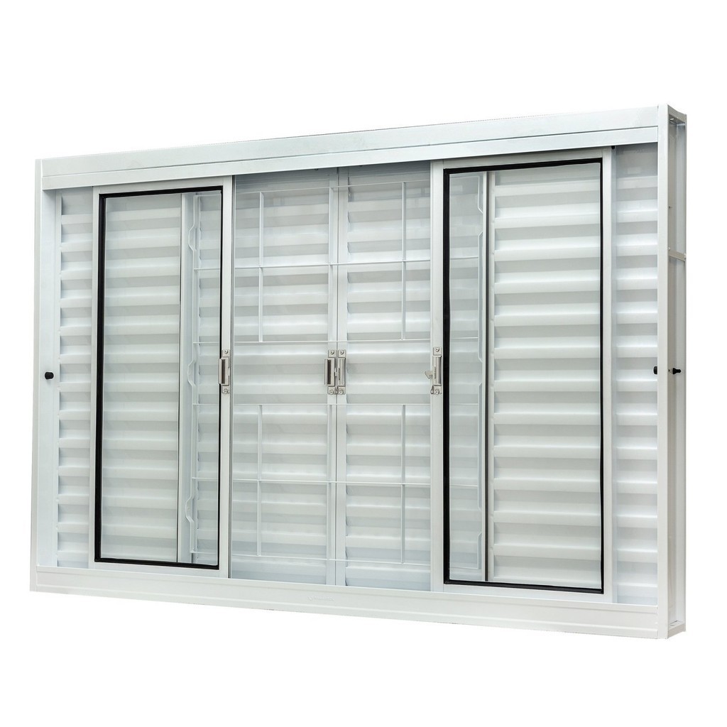 Janela de Aço Veneziana Central 100x120cm 6 Folhas com Grade Quadriculada e Vidro Liso Qualitysol Ra em Oferta na Shopee