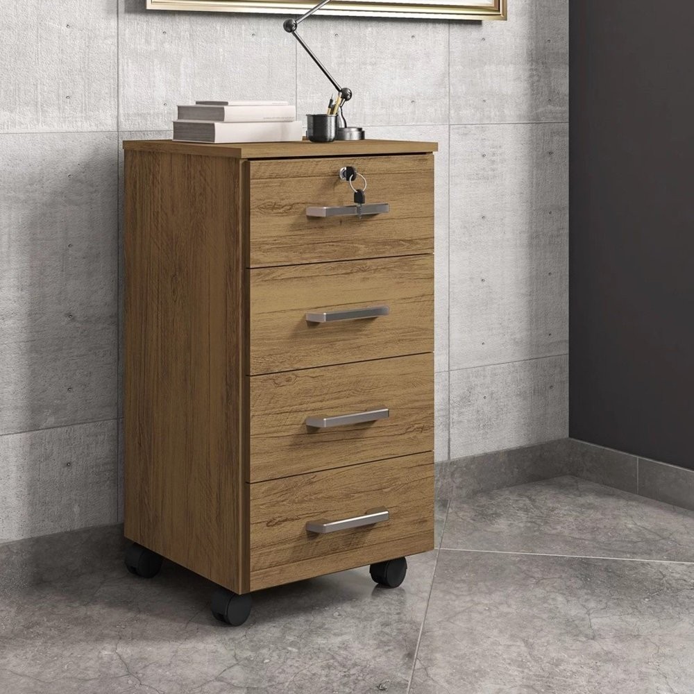 Gaveteiro para Escritório 4 Gavetas com Rodízios e Chave Gávea Móveis Leão Freijó em Oferta na Shopee