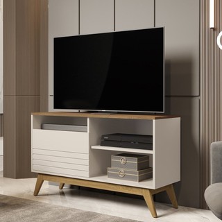 Rack para TV de até 42 Polegadas Pés em Madeira Maciça Fênix Wood Off White/Freijó em Oferta na Shopee