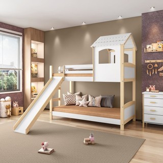 Beliche Infantil Casinha com Escorregador Madeira e Mdf - Casatema em Oferta na Shopee