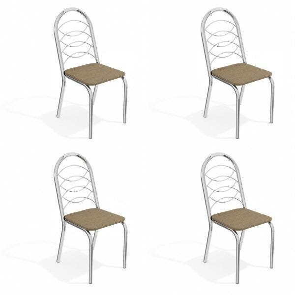 Conjunto 4 Cadeiras para Sala de Jantar Holanda Metal Cromado/Capuccino