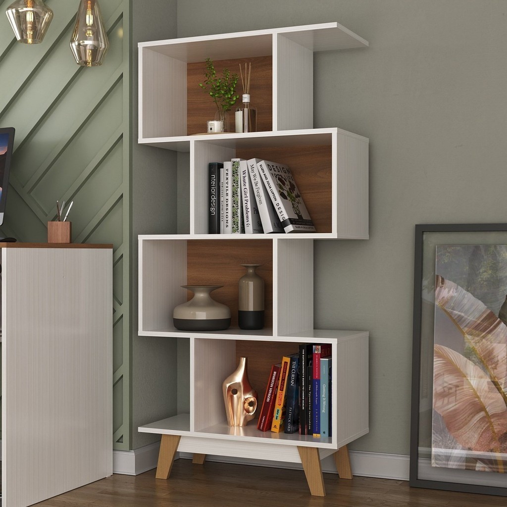 Estante para Livros Caracas 4 Nichos Branco/Nogal em Oferta na Shopee