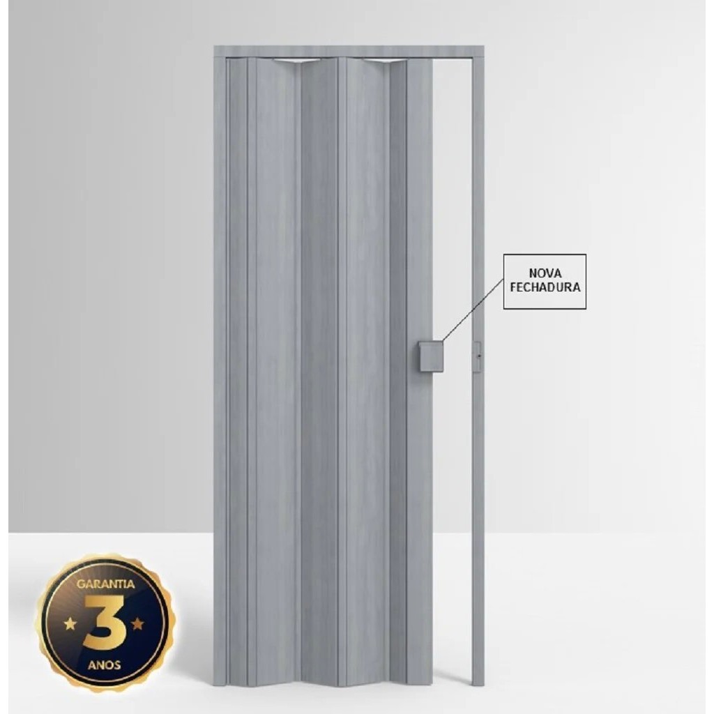 Porta Sanfonada de PVC 210x97cm Permatti Cinza Marmorizado Cinza Marmorizado