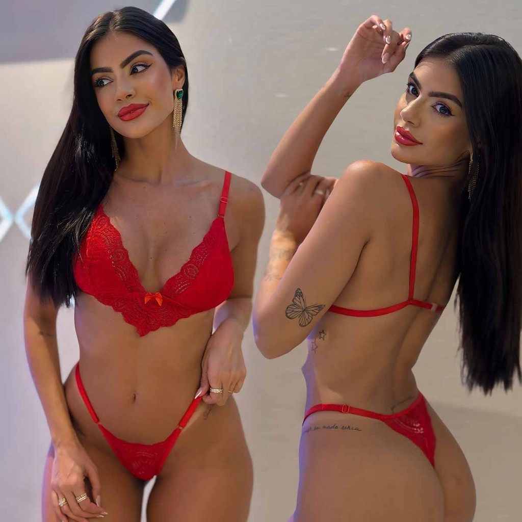 Sutiã Cropped Renda Sem Bojo Calcinha Fio Dental Lingerie em Oferta na Shopee