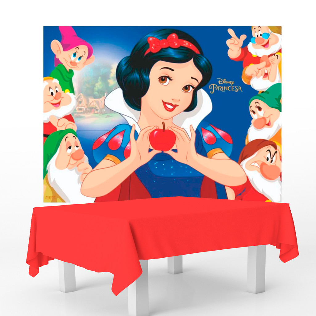Kit festa Branca de neve Decoração Toalha Plástica + Painel TNT