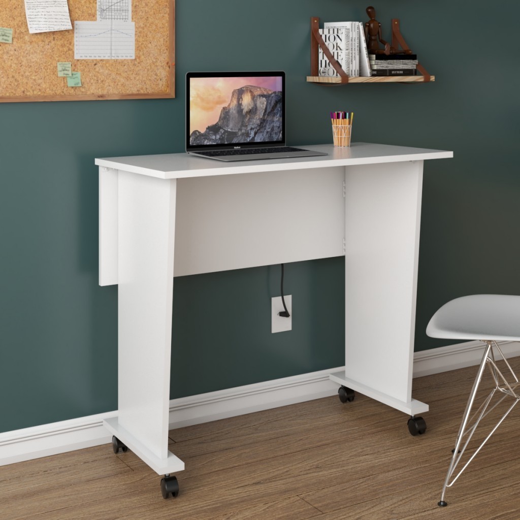 Mesa para Computador Multiuso Dobrável Meli com Rodízio Branco - Pnr Móveis em Oferta na Shopee