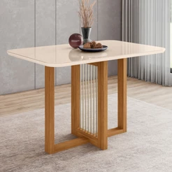 Mesa de Madeira Natalí com Vidro Nature/Off White Sc73- Henn