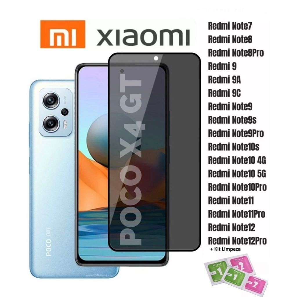 Película  REDMI NOTE Privacidade de Vidro 3D Privativa Anti-Espião Todos Modelos Note 7/8/9s/9 pro/10/9A/9C/9T/11/12/13 em Oferta na Shopee