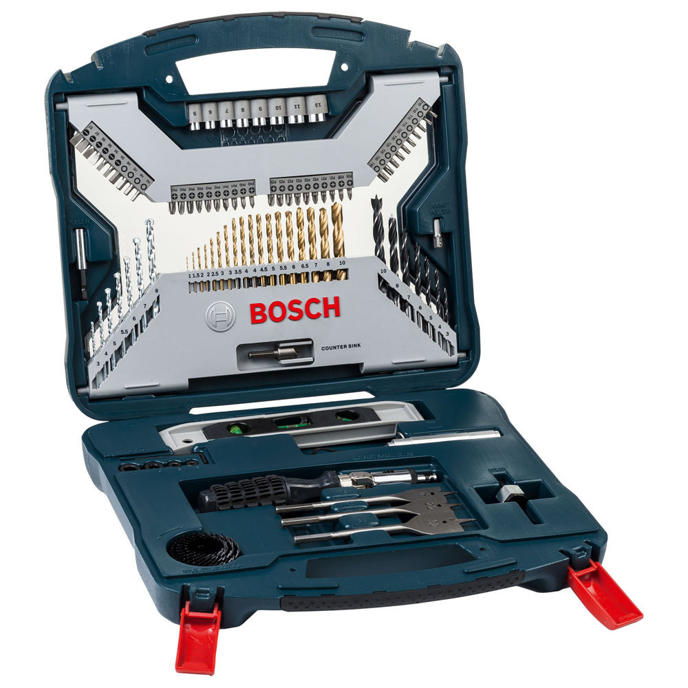 Kit de Ferramentas Bosch X-line 100 Peças Bits Brocas Serras Copo Soquetes Nível X100tin em Oferta na Shopee