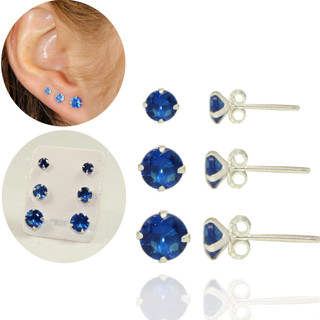 Trio Brinco Redondo Pedra Zirconia Azul Royal Prata Legitima em Oferta na Shopee