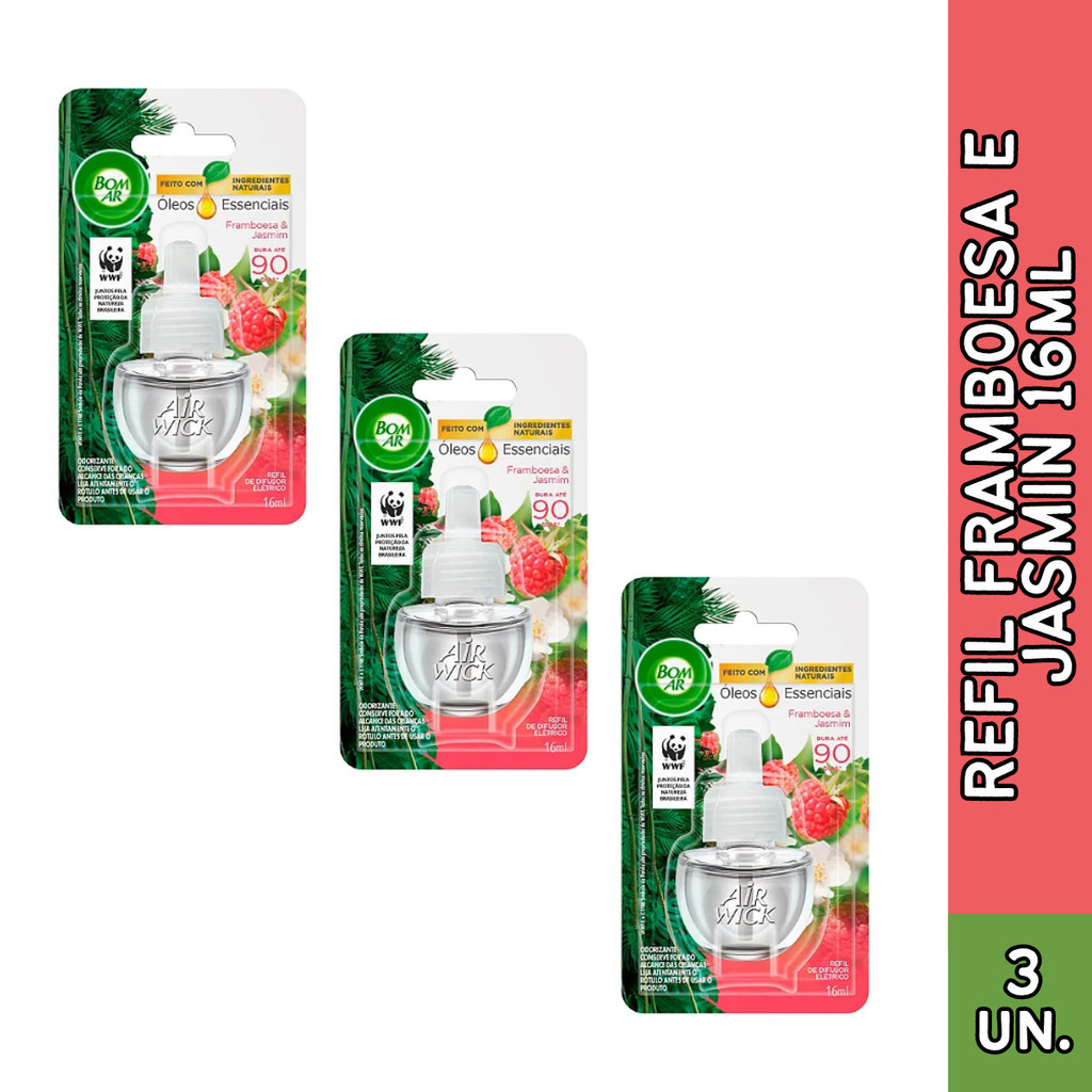 KIT COM 3 Refil Líquido para Difusor de Framboesa e Jasmim 16ml