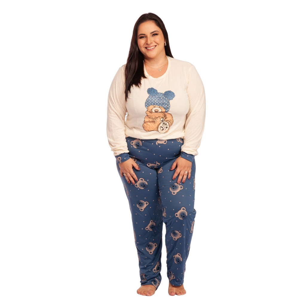 Pijama Plus Size Feminino Inverno Adulto Malha Premium G1 G2 G3