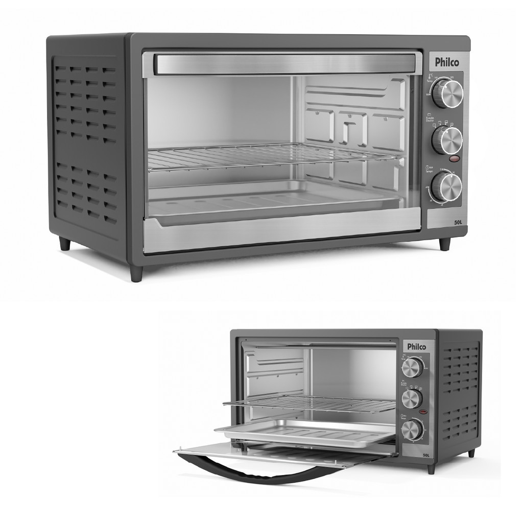 FORNO ELETRICO ECONOMICO PHILCO 50L Pfe52b PRET COM TIMER, BANDEJAS INOX 1500W 127V