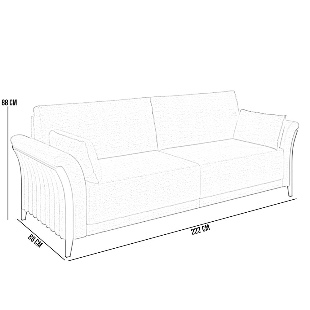 Sofá 03 Lugares Para Sala De Estar Pés Em Madeira 222 cm Stefan M03 Linho Cinza - Lyam Decor · foto 2