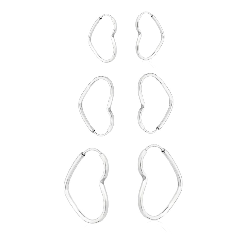 Kit trio argolas coração prata 925 12mm/16mm/20mm - Fashion Accessories