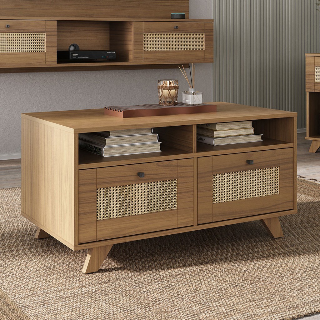 Mesa de Centro Decor 2 Gavetas Carvalho - Pnr Móveis em Oferta na Shopee