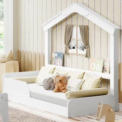 Cama Infantil Mini Mimo com Casinha Montessoriana Branco - Movelbras