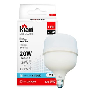 Lâmpada Led 20w Bulbo 6500k Branco Frio Kian em Oferta na Shopee