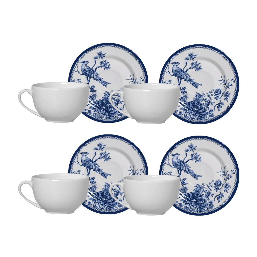 Jogo 4 Xicaras de Chá Café Com Pires 300ml Cerâmica Chinese Garden Alleanza em Oferta na Shopee