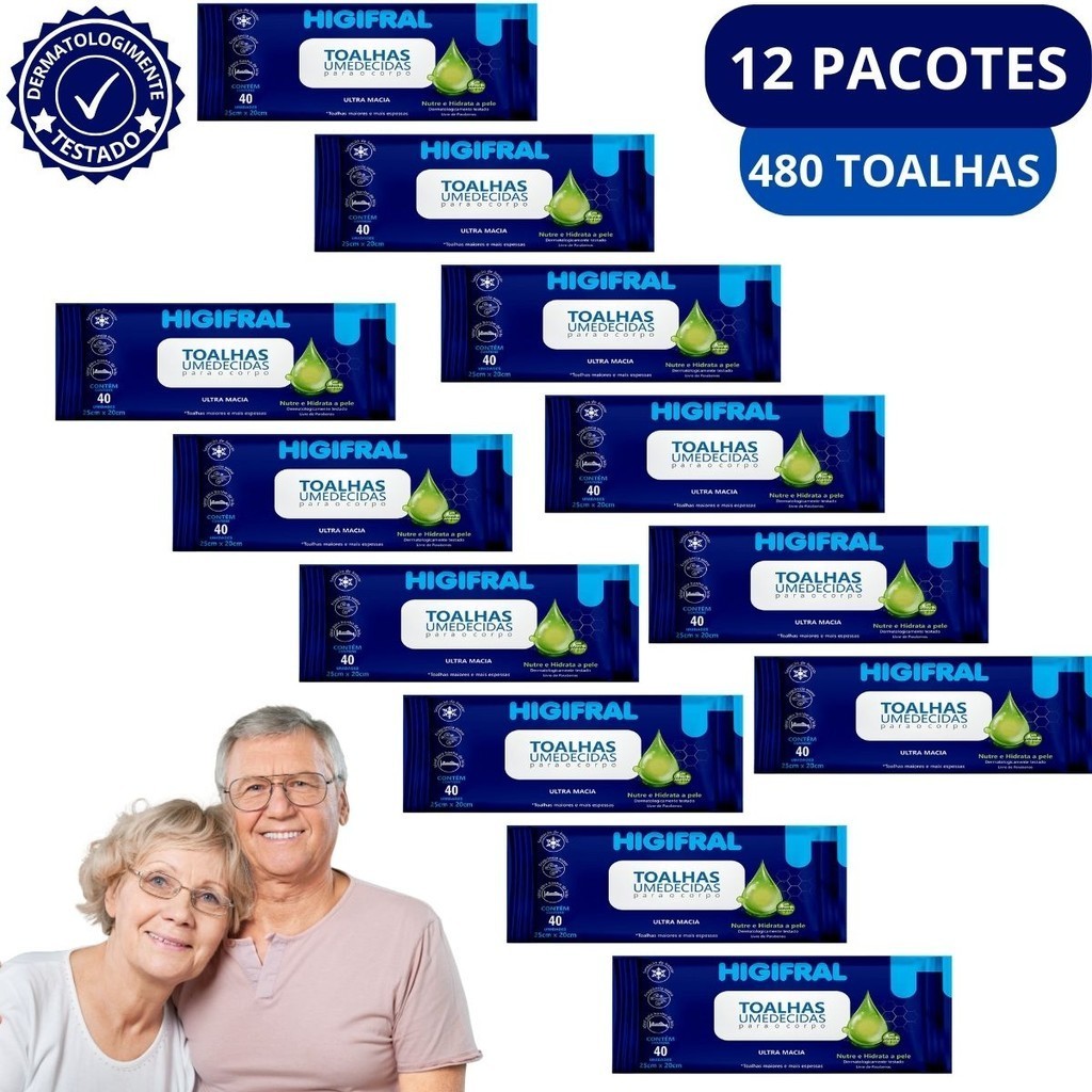 Toalhas Umedecidas Geriátricas Higifral Lenços de Banho - Caixa 12 Pacotes - em Oferta na Shopee