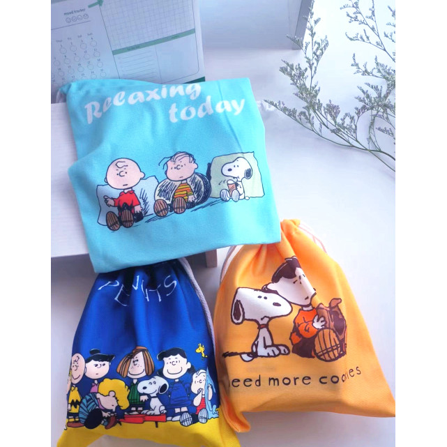 Snoopy Drawstring Pockets Drawstrings Sacos De Pano Para Estudantes Cosméticos Higiene Pessoal Portáteis