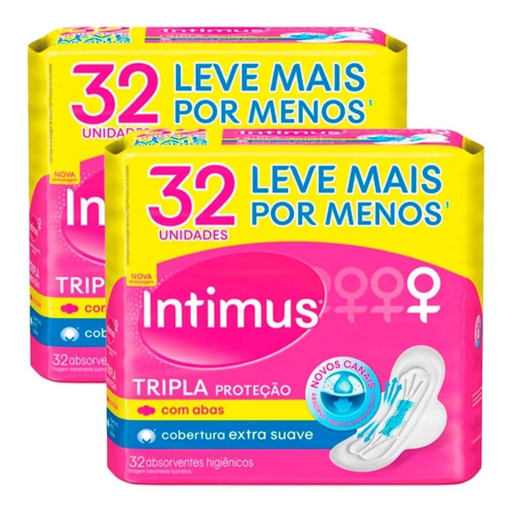 Kit 2 Absorvente Intimus Tripla Proteção c/Abas-Suave 32 und em Oferta na Shopee