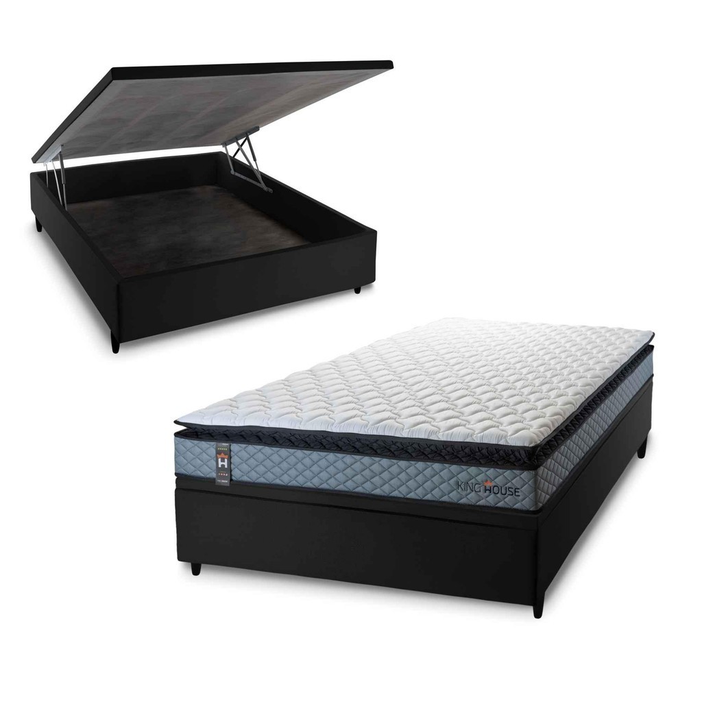 Conjunto Box Baú Chicago Cinza 138x188x64 Espuma D33 em Oferta na Shopee