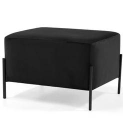Puff Retangular Status 60x45 D02 Pés de Aço Veludo Preto D-300 - Lyam Decor