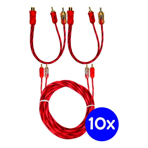 KIT 10 CABOS RCA 1M 20 CABOS Y 2 MACHOS INJETADO RESISTENTES PARA MÓDULOS 4 CANAIS