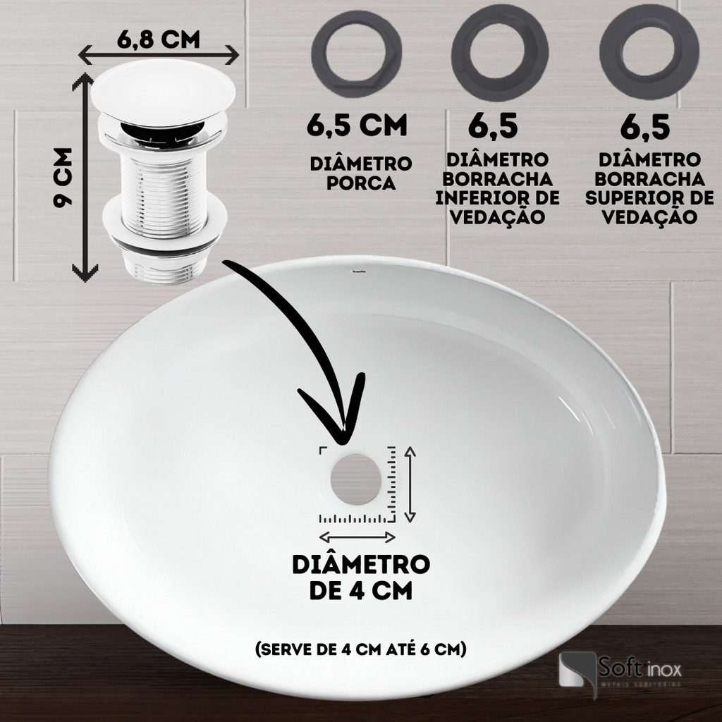 Kit 3 Válvulas Click De Inox Ralo P/ Cuba Pia de Banheiro Lavatório 1.1/4 Cromada de 4cm · foto 2