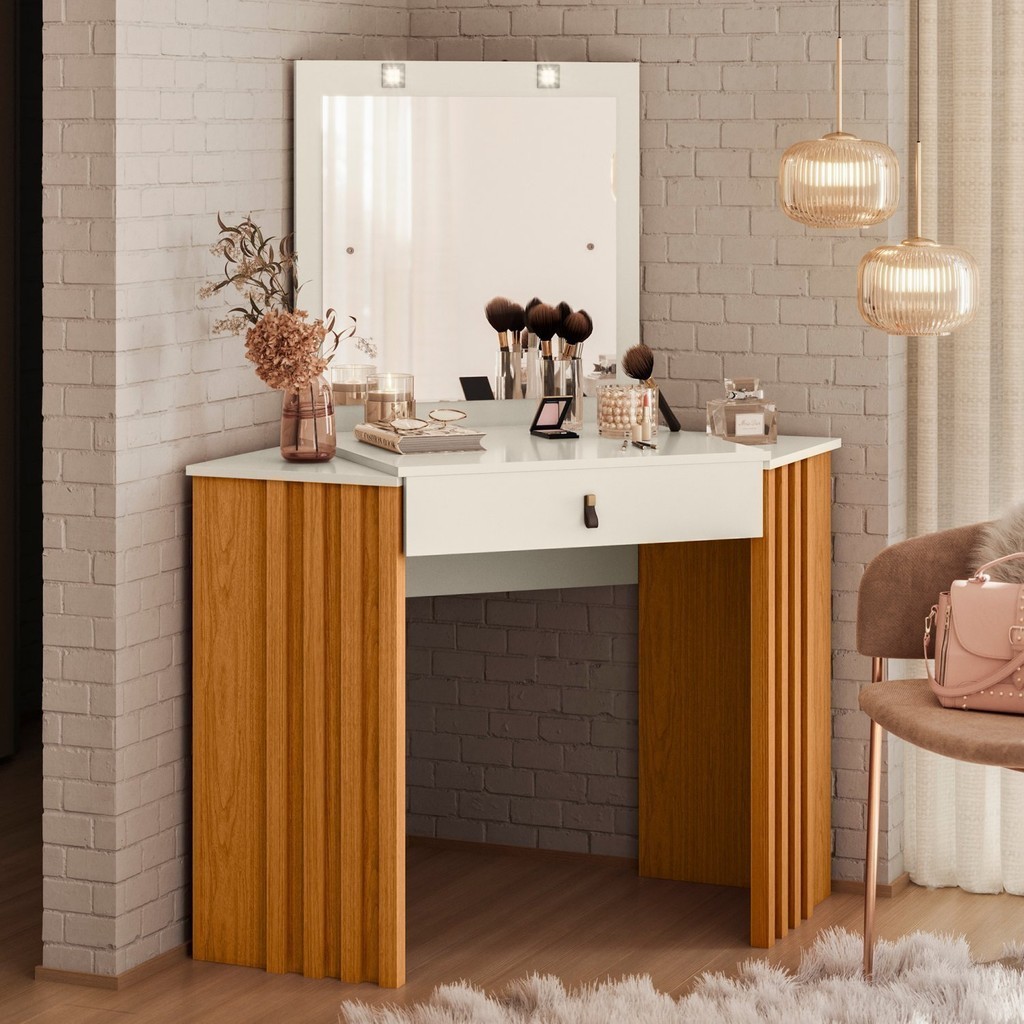 Penteadeira Camarim de Canto Glitter Cinamomo/Off White - Home & Living