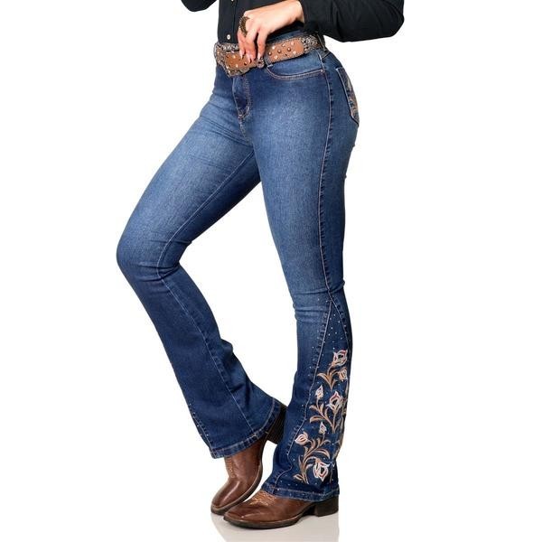 Calça Feminina Flare Brilho Bill Way Com Detalhe Bordado