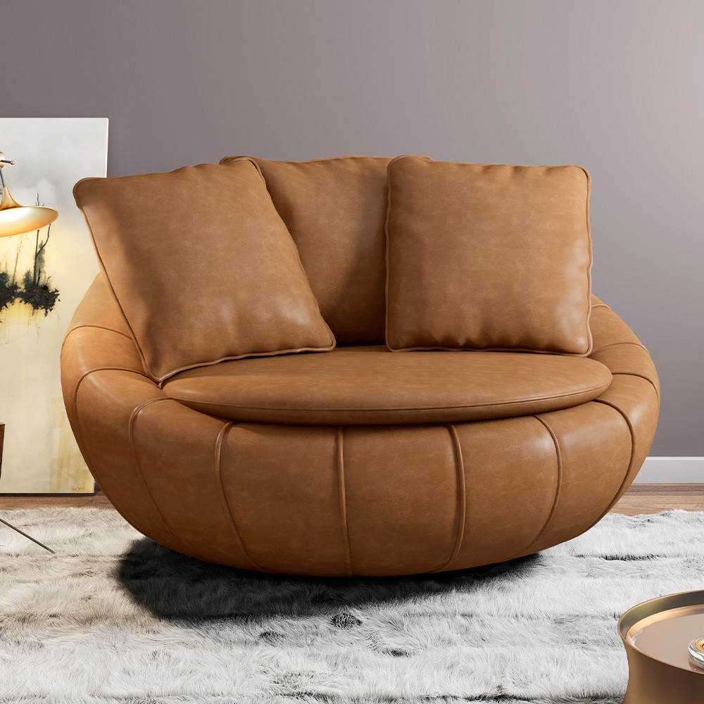 Poltrona Giratória Para Sala de Estar Decorativa Kira M03 Couríssimo Whisky - Lyam Decor