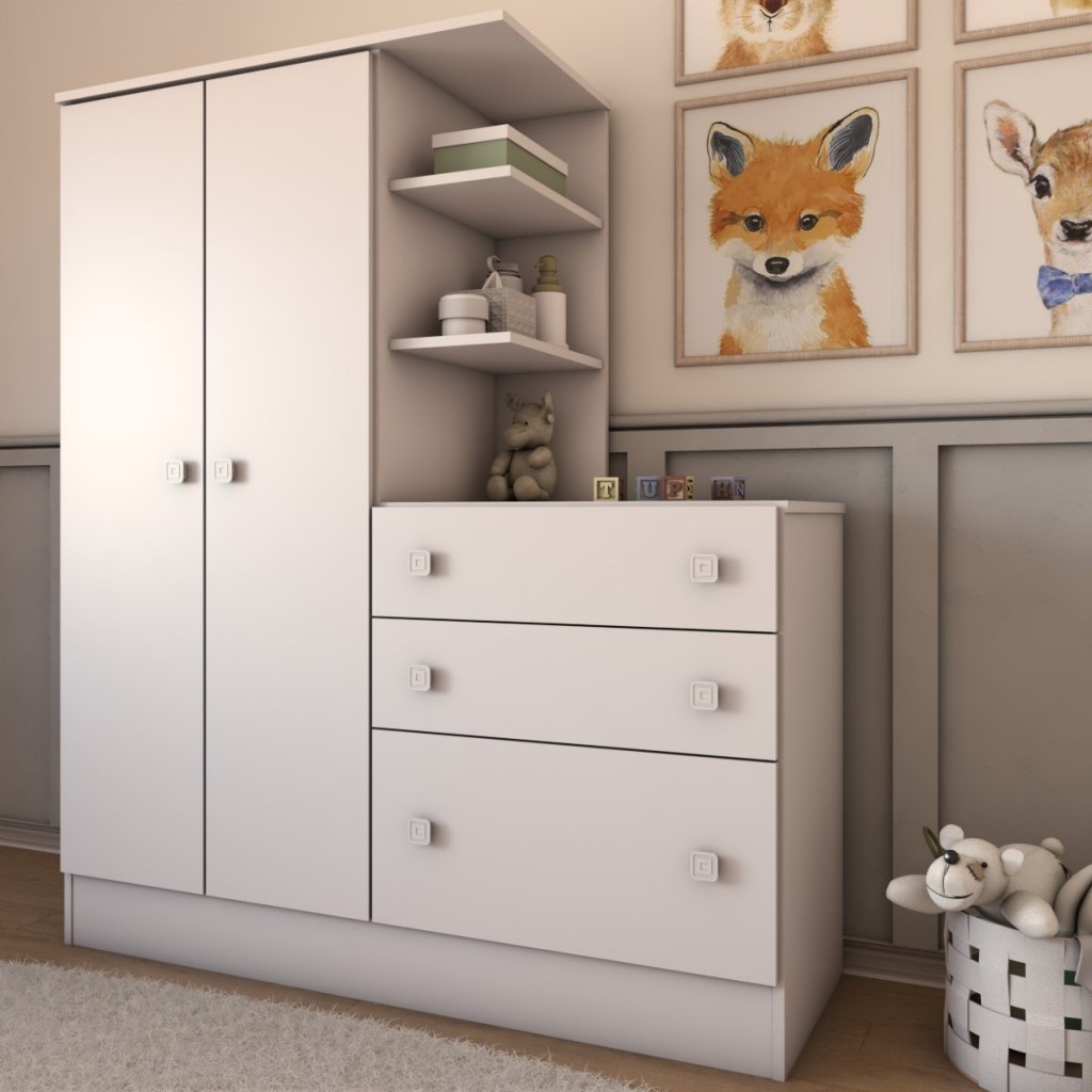 Guarda-Roupa Infantil com Cômoda Divertidamente Branco - Panorama Móveis em Oferta na Shopee
