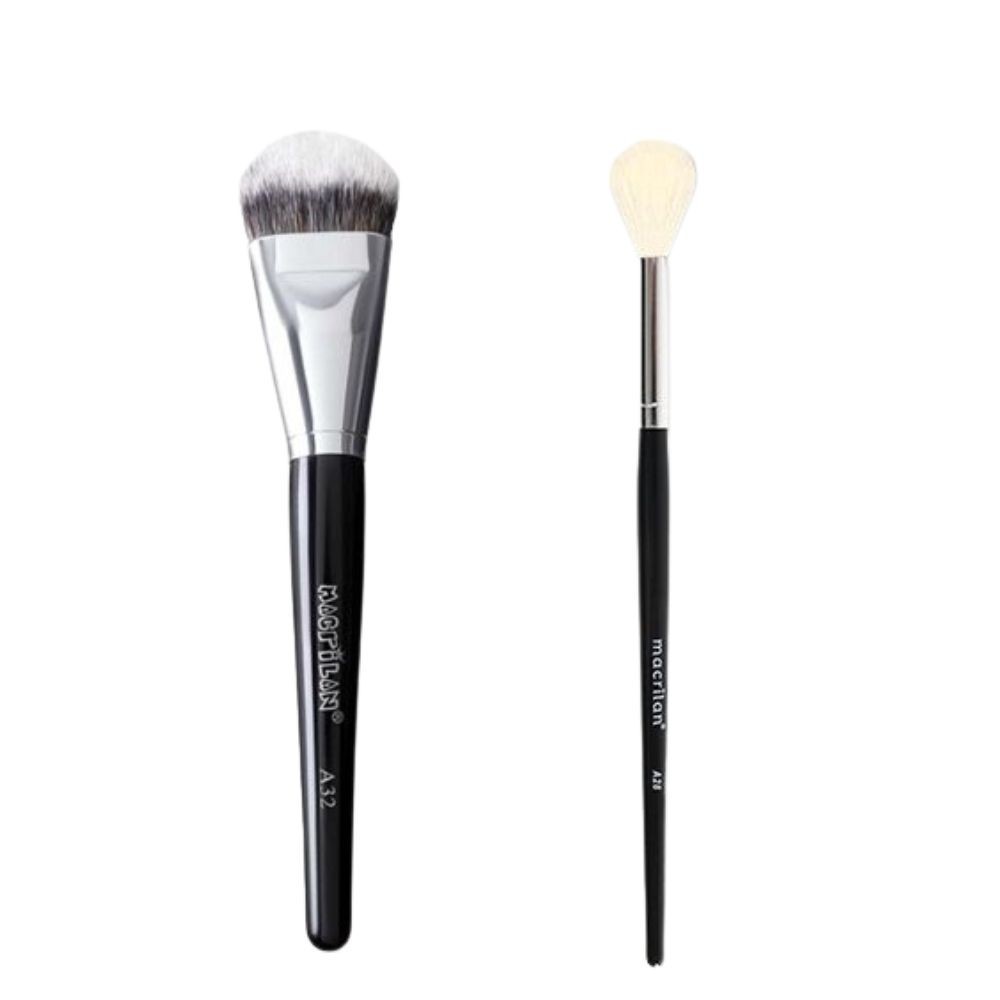 Pincel Prof. Para Base Linha Max Macrilan A32 + Pincel A28 prof. cônico para esfumar e iluminar