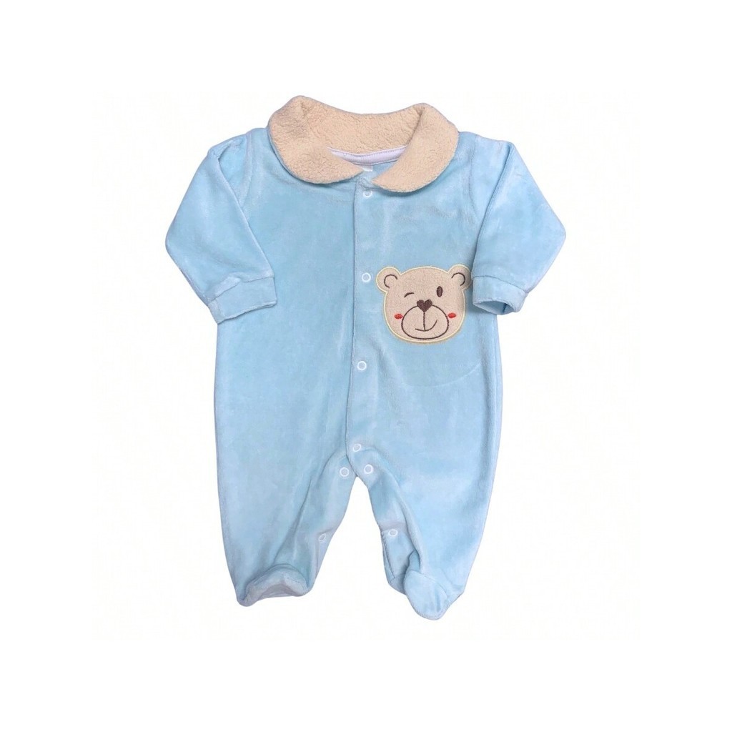 Macacão de bebê Plush Bordado no bumbum Inverno - Roupa bebê Menino