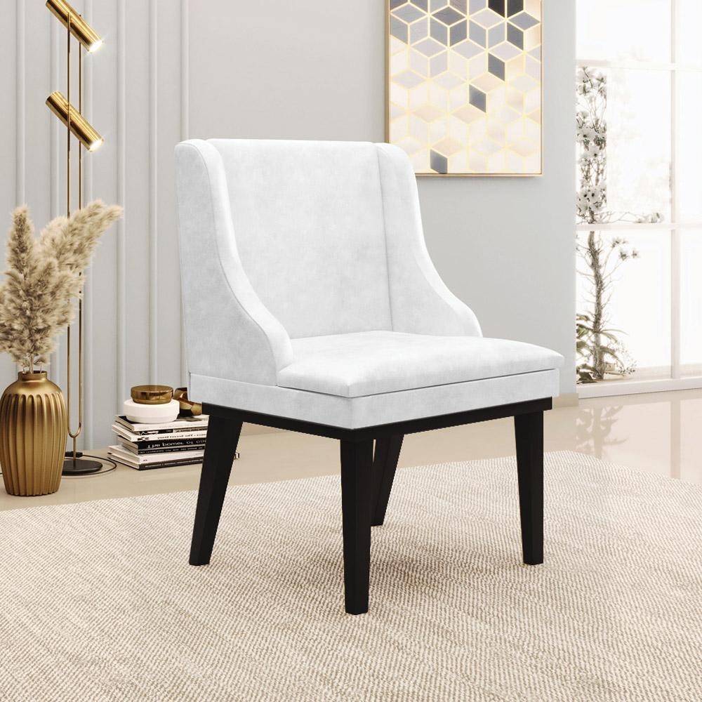 Imagem Cadeira Decorativa Sala de Jantar Base Fixa de Madeira Firenze PU Branco Brilho/Preto G19 - Gran Belo
