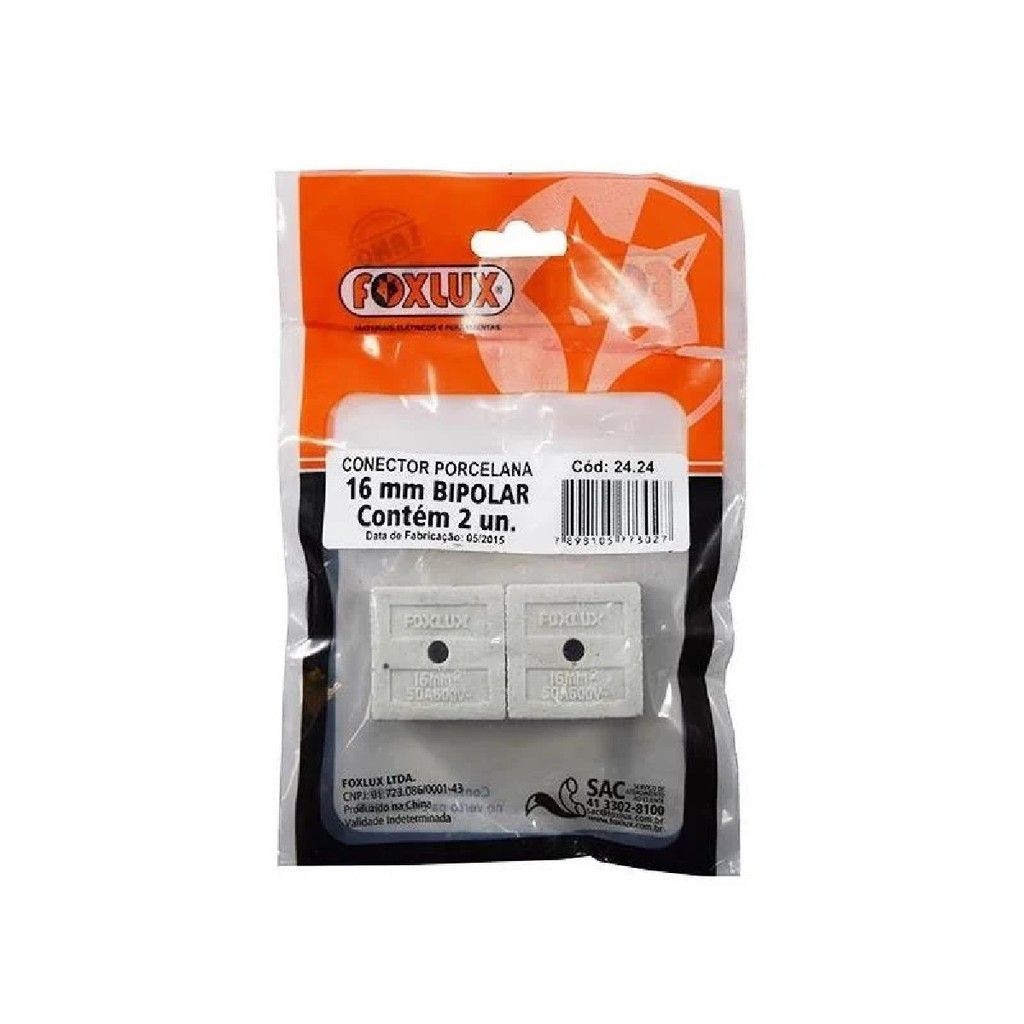 Conector de Porcelana Foxlux Bipolar 16mm 2Un | Resistência térmica, conexão segura em Oferta na Shopee