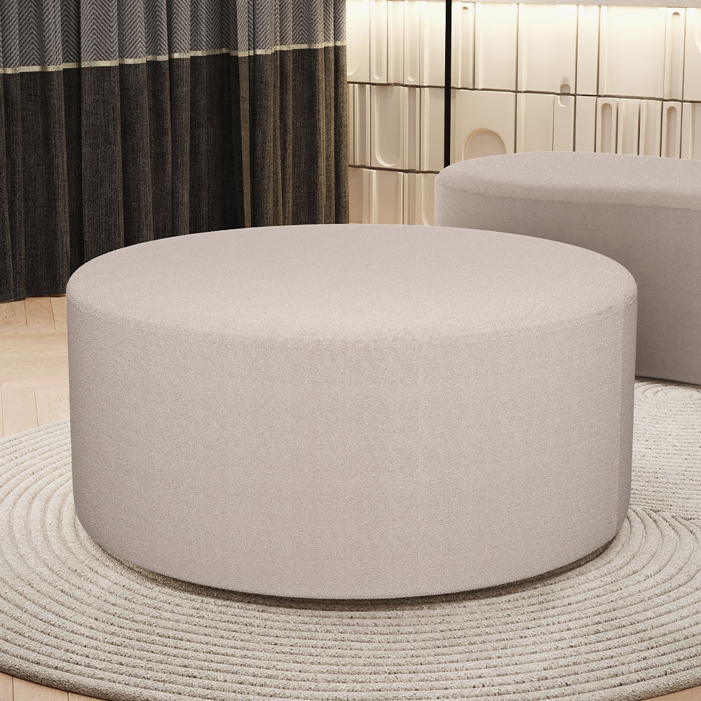 Puff Redondo Orgânico para Living 90cm Lola W01 Bouclê Creme - Lyam Decor em Oferta na Shopee