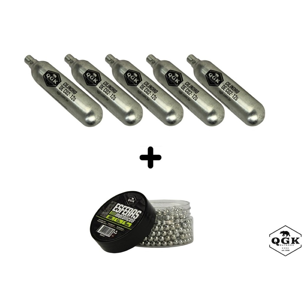 Kit 05 Co2 QGK 12g + Esferas 500un 4.5mm em Oferta na Shopee