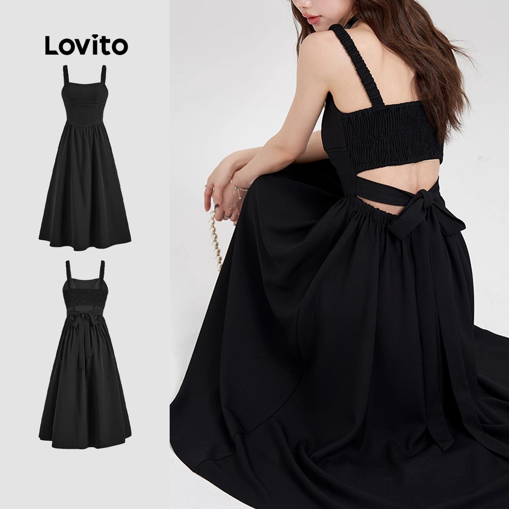 Lovito Vestido casual simples com corte de renda para mulheres L124AD058 - Women Clothes