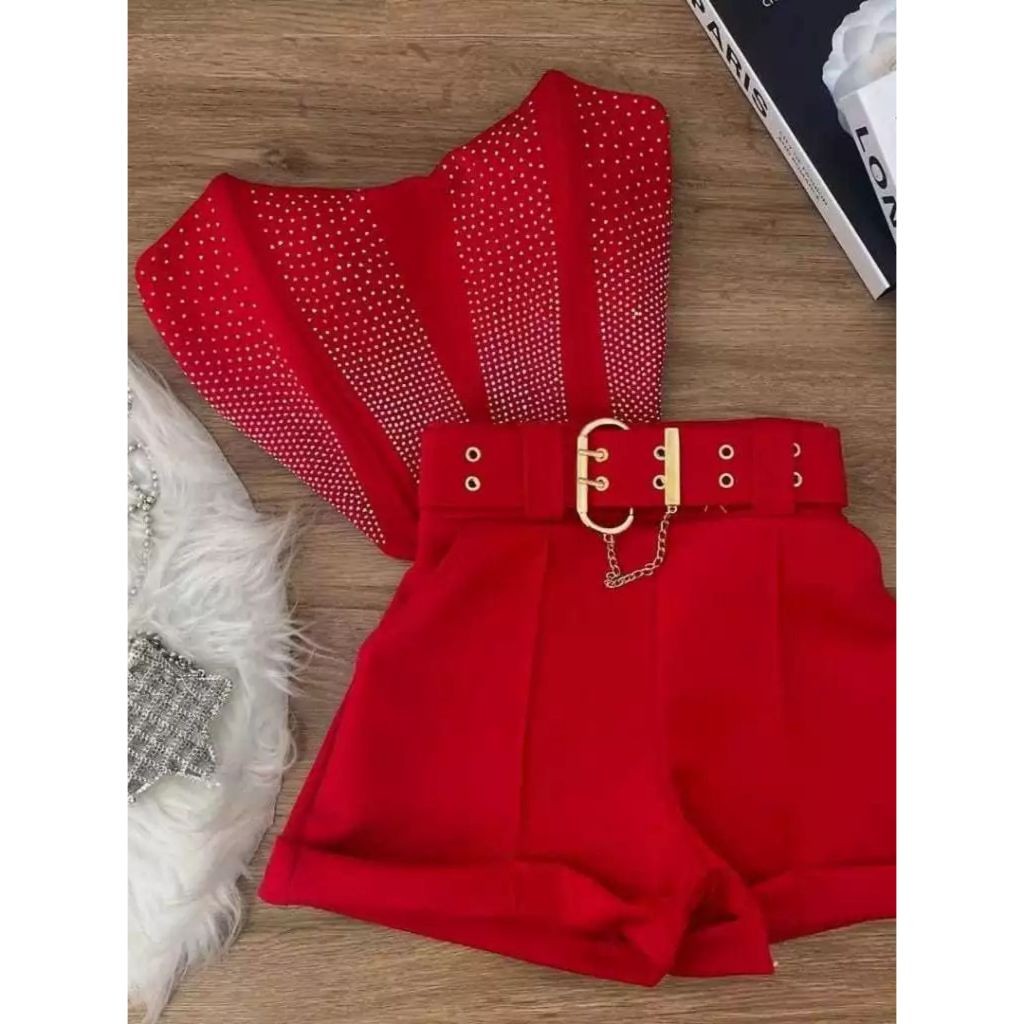 Conjunto Cropped Corset e Short Aplicação Strass Com Ziper W2 em Oferta na Shopee