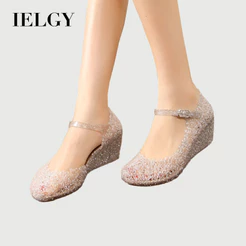 IELGY Sandálias De Cristal Femininas Moda Verão Recorte Salto Cunha Antiderrapante Praia Casual