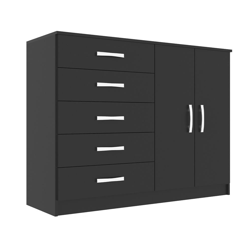 Cômoda Austin 2 PT 5 GV Preta em Oferta na Shopee