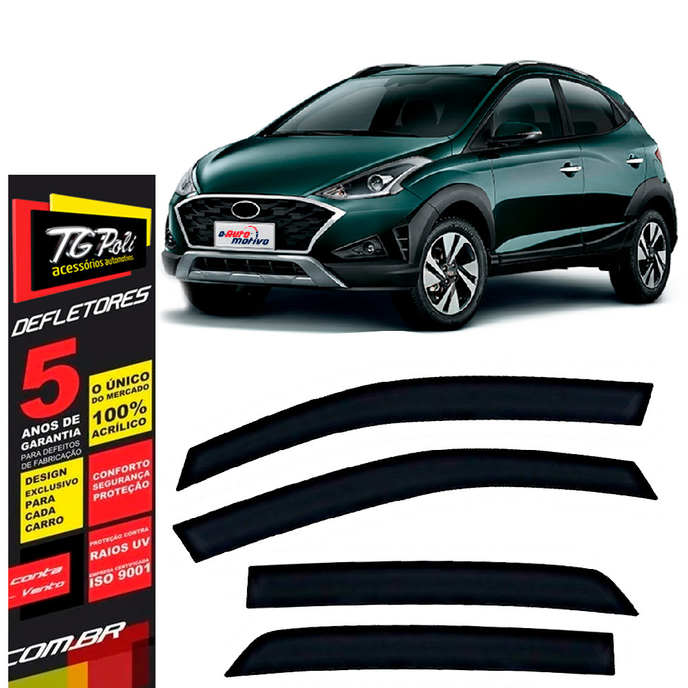 Calha de Chuva Hyundai HB20 Hatch 2020 a 2026 TG Poli Defletor 4 portas Protetor Janelas Fumê