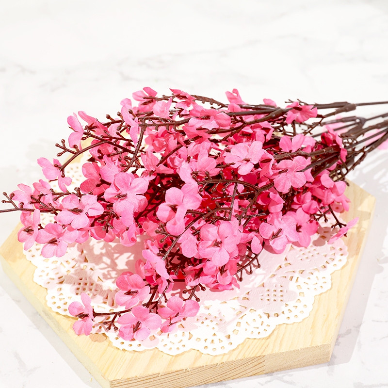 5 hastes Flor Rosa Artificial Cerejeira Mosquitinho Para Decoração Montagem de Arranjos - A-503 Rosa