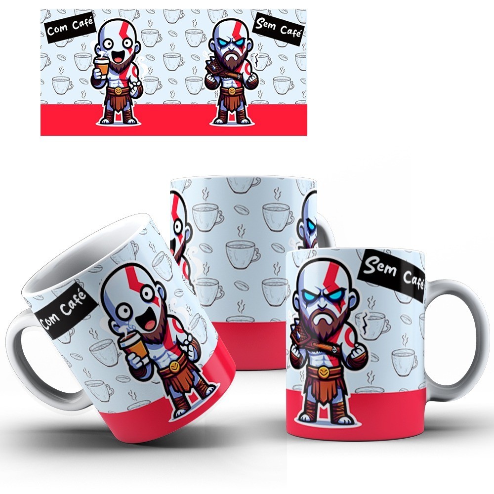 Caneca Kratos God of War Com café Sem café porcelana 325ml