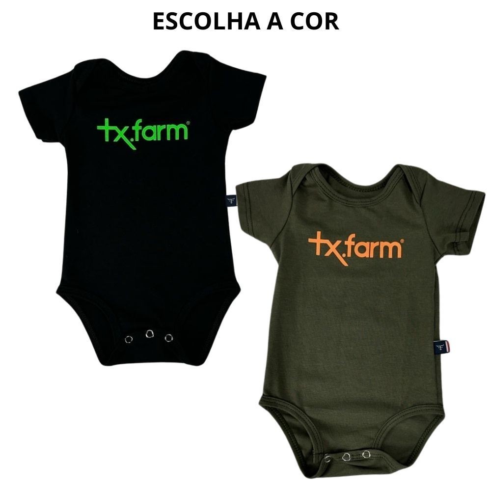 Body Infantil Texas Farm Original Manga Curta Preto e Verde Para Bebê Country