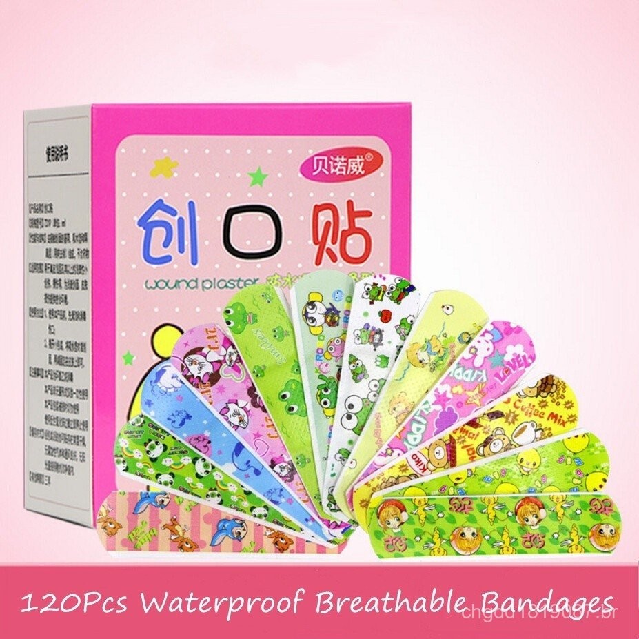 [Stock � 120 120Pcs Bandagens Respiráveis Impermeáveis Cute Cartoon Band Aid Hemostasia Bandagens Adesivas