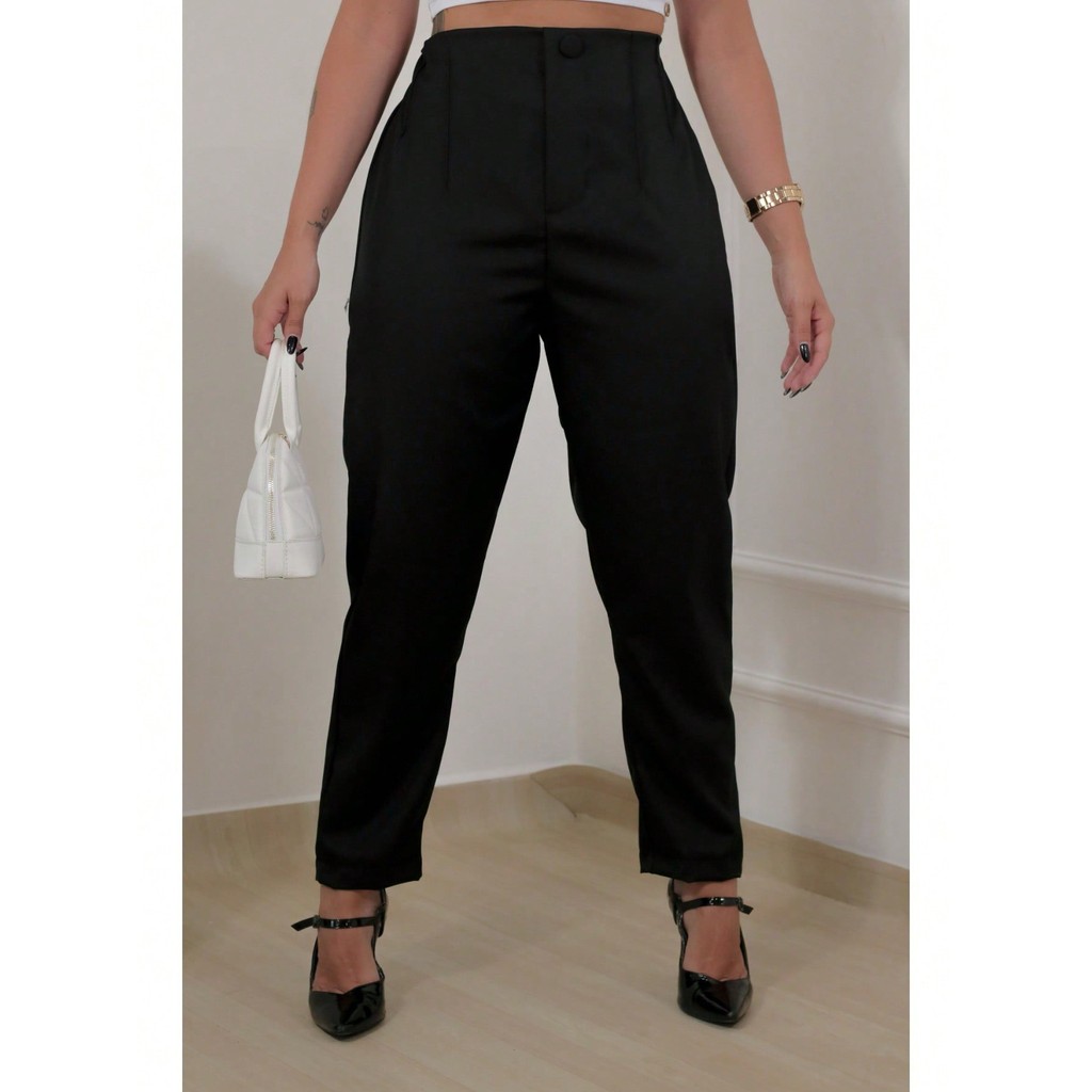Calça Social Feminina Alfaiataria Cintura Alta Nova Moda Executiva Elegante Outono - Inverno